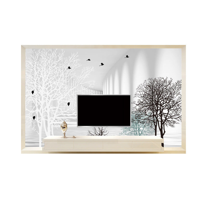 KTX-371923 Elegant Living Room TV Background Wallpaper - Silk & Non-Woven Options, Sound Insulation & Moisture-Proof