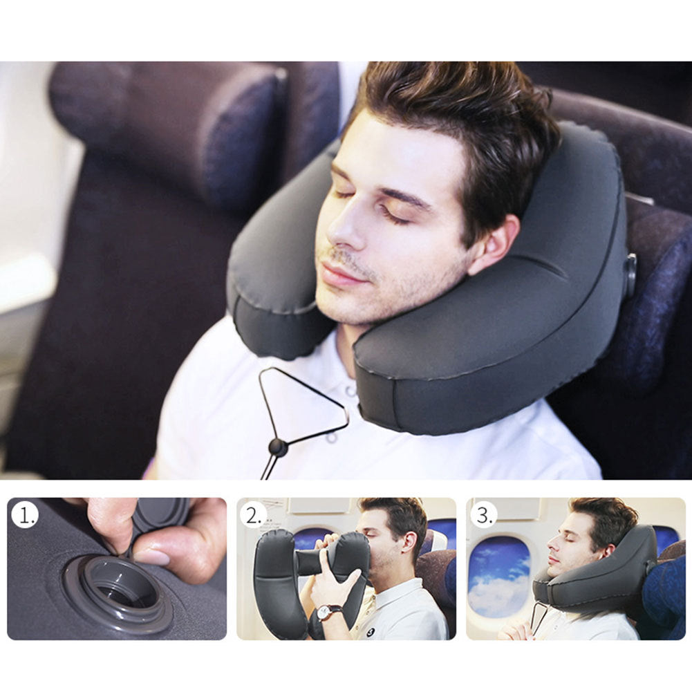KTX-372435 H-Shaped Inflatable Neck Pillow for Travel - Lightweight, Foldable Design with Soft Velvet Fabric