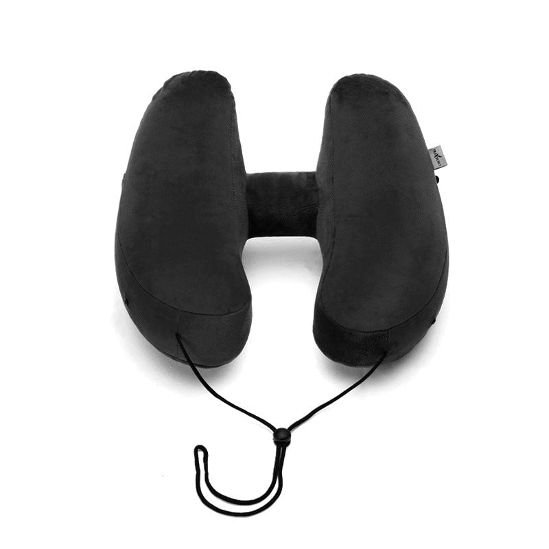 KTX-372435 H-Shaped Inflatable Neck Pillow for Travel - Lightweight, Foldable Design with Soft Velvet Fabric