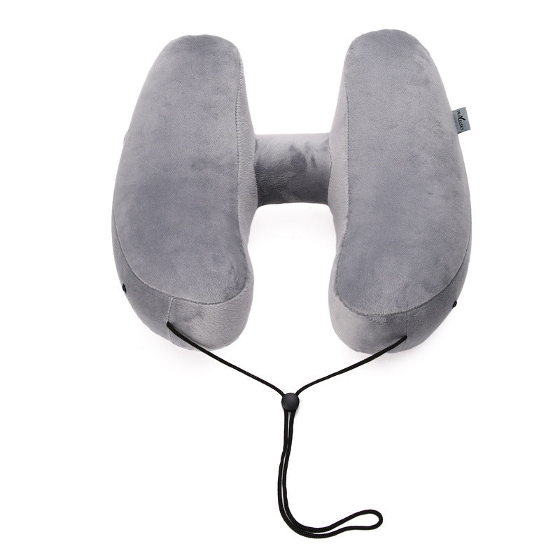 KTX-372435 H-Shaped Inflatable Neck Pillow for Travel - Lightweight, Foldable Design with Soft Velvet Fabric