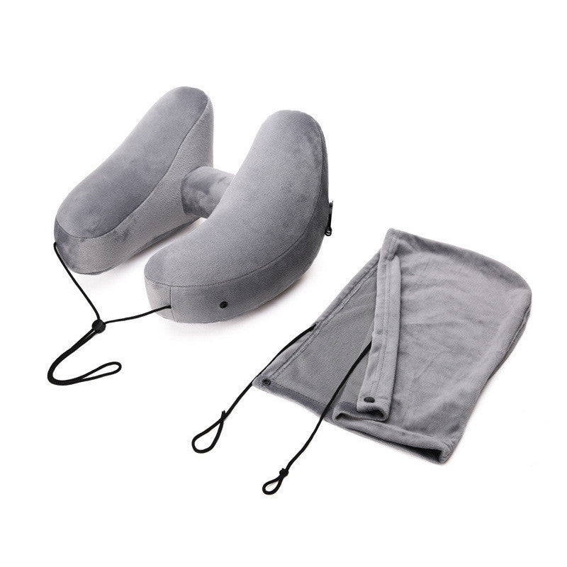 KTX-372435 H-Shaped Inflatable Neck Pillow for Travel - Lightweight, Foldable Design with Soft Velvet Fabric