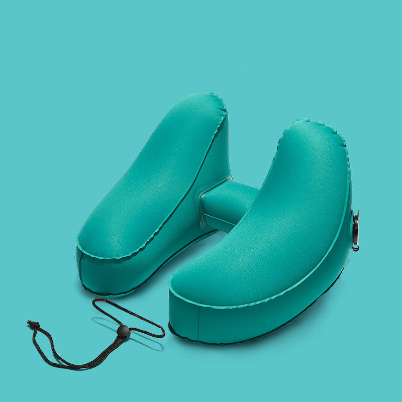 KTX-372435 H-Shaped Inflatable Neck Pillow for Travel - Lightweight, Foldable Design with Soft Velvet Fabric