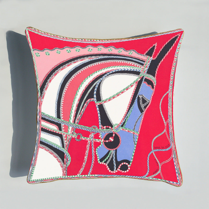 KTX-372755 Light Luxury Horse Portrait Cushion Cover - Geometric Abstract Design with Plush Filling