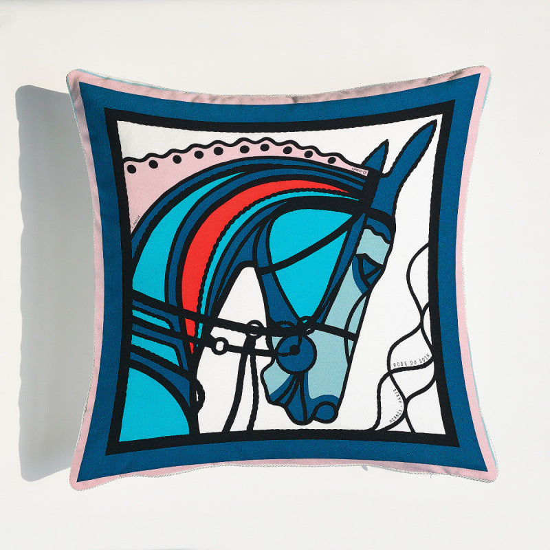 KTX-372755 Light Luxury Horse Portrait Cushion Cover - Geometric Abstract Design with Plush Filling