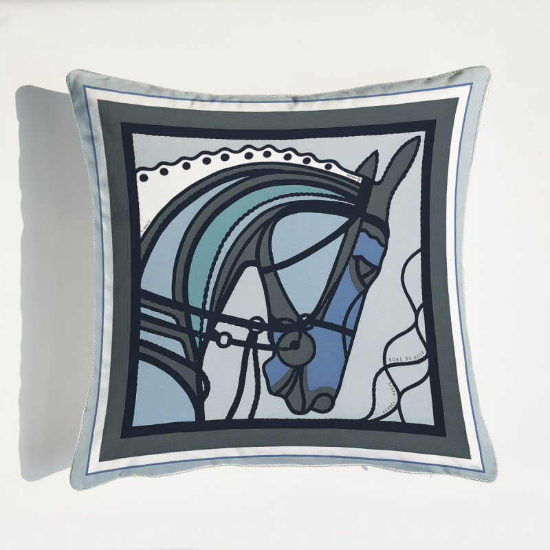 KTX-372755 Light Luxury Horse Portrait Cushion Cover - Geometric Abstract Design with Plush Filling