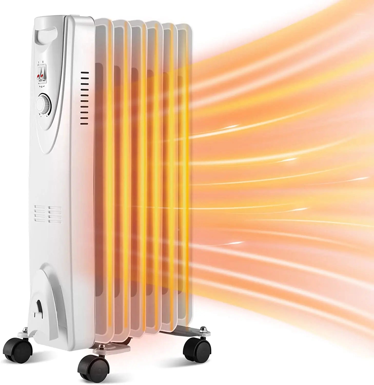 KTX-373523 Freestanding Electric Oil Filled Radiator Heater with Adjustable Thermostat, 2000W Power, Modern Design