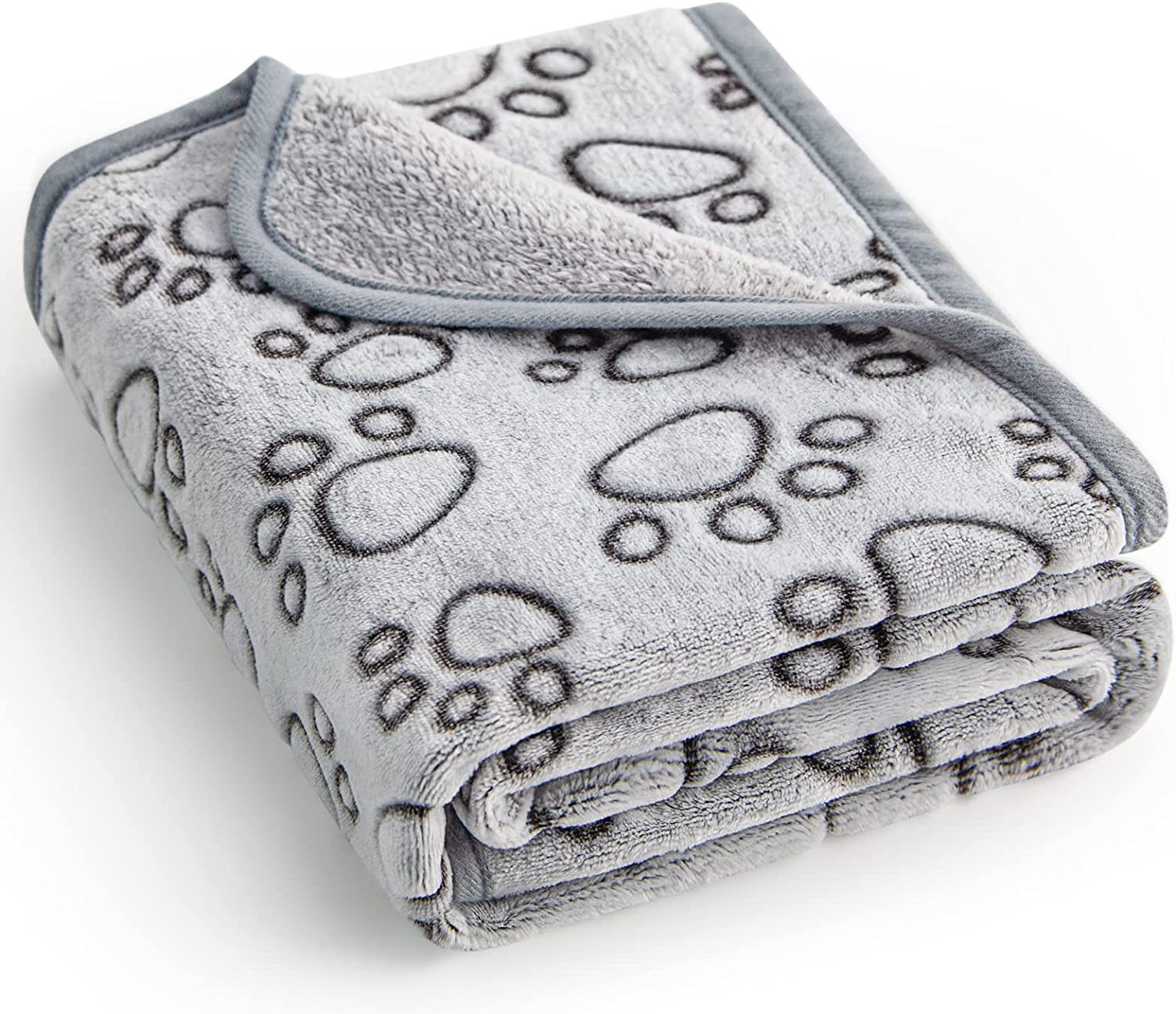 KTX-374035 Flannel Pet Blanket with Gray Cut Flower Footprints – Multiple Sizes Available