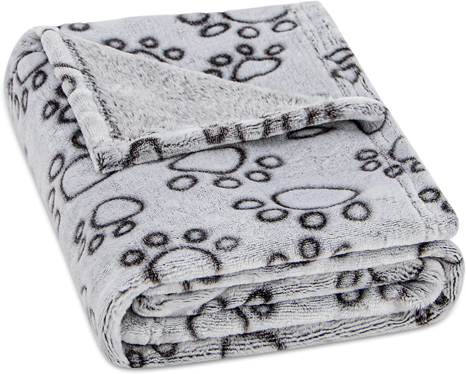 KTX-374035 Flannel Pet Blanket with Gray Cut Flower Footprints – Multiple Sizes Available