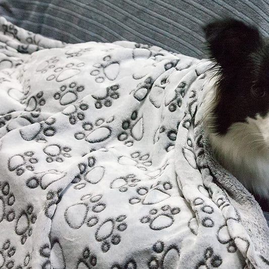 KTX-374035 Flannel Pet Blanket with Gray Cut Flower Footprints – Multiple Sizes Available