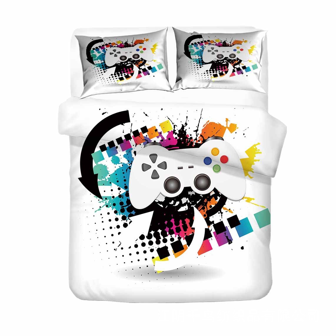 KTX-374227 Digital Printed Gamepad Bedding Set - Personalized Quilted Cover with Pillowcases in Various Sizes