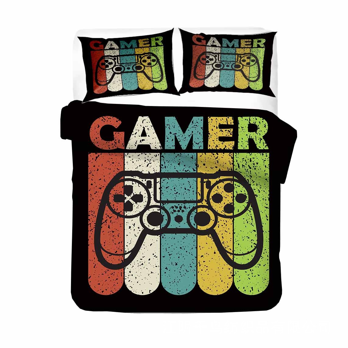 KTX-374227 Digital Printed Gamepad Bedding Set - Personalized Quilted Cover with Pillowcases in Various Sizes