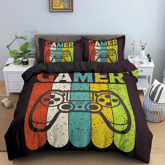 KTX-374227 Digital Printed Gamepad Bedding Set - Personalized Quilted Cover with Pillowcases in Various Sizes