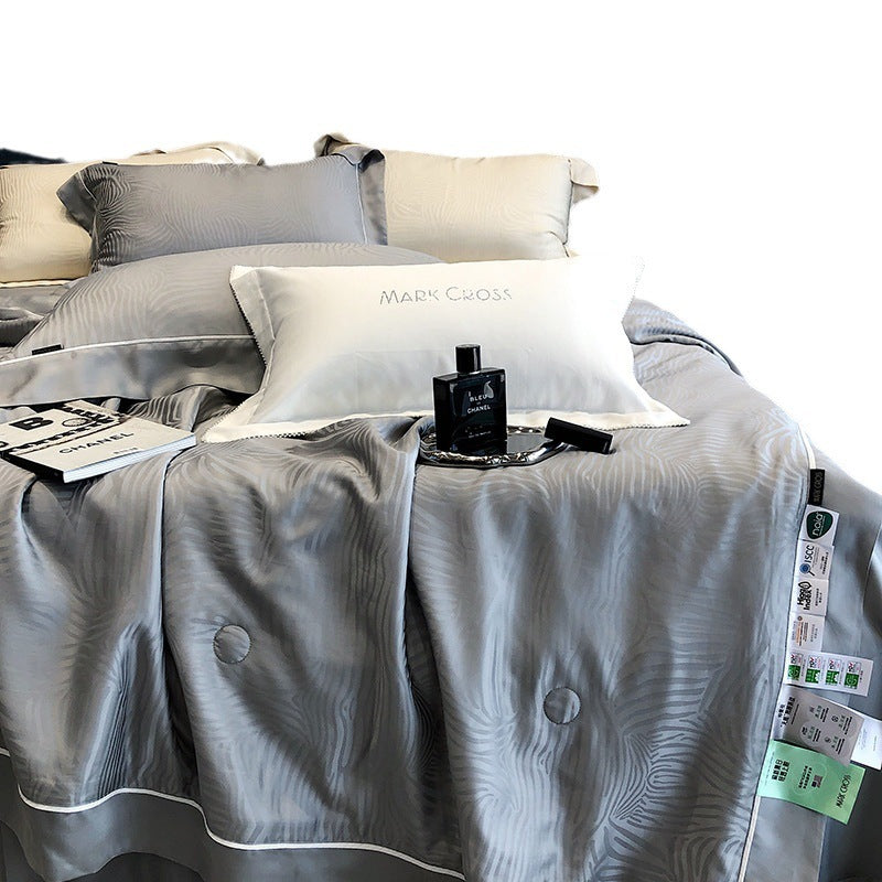 KTX-376211 Tencel Light Luxury Jacquard Summer Quilt Four-Piece Set - Soft Lyocell Fiber, Antibacterial Fill, Multiple Sizes Available