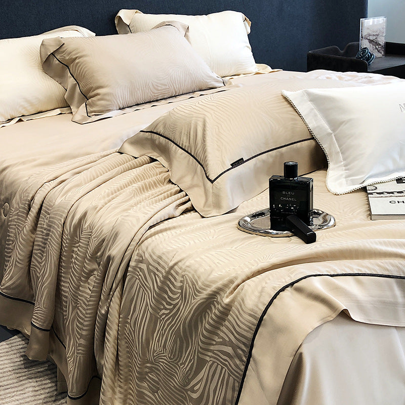 KTX-376211 Tencel Light Luxury Jacquard Summer Quilt Four-Piece Set - Soft Lyocell Fiber, Antibacterial Fill, Multiple Sizes Available