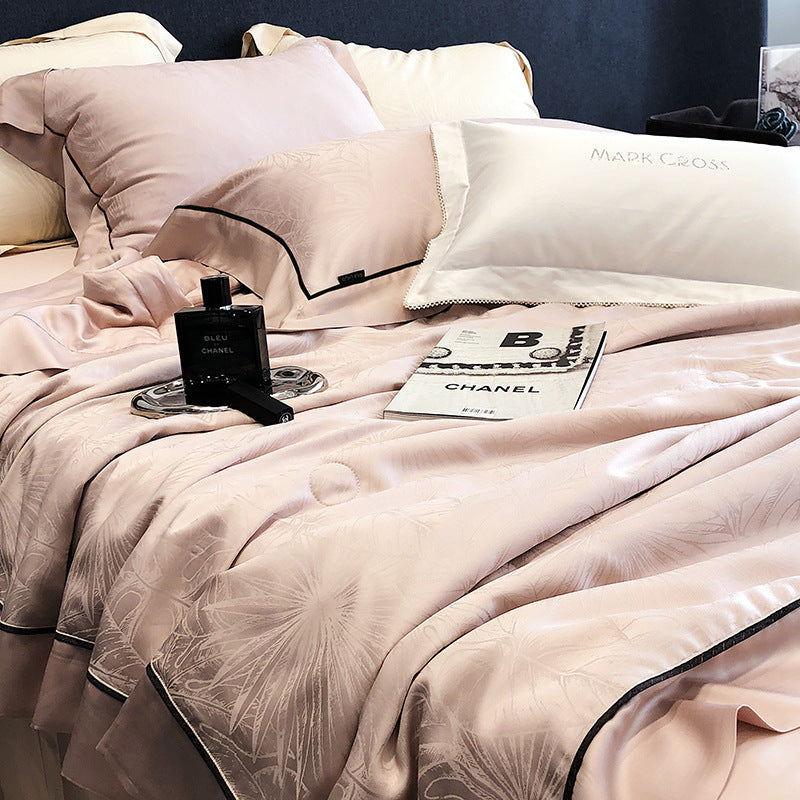 KTX-376211 Tencel Light Luxury Jacquard Summer Quilt Four-Piece Set - Soft Lyocell Fiber, Antibacterial Fill, Multiple Sizes Available