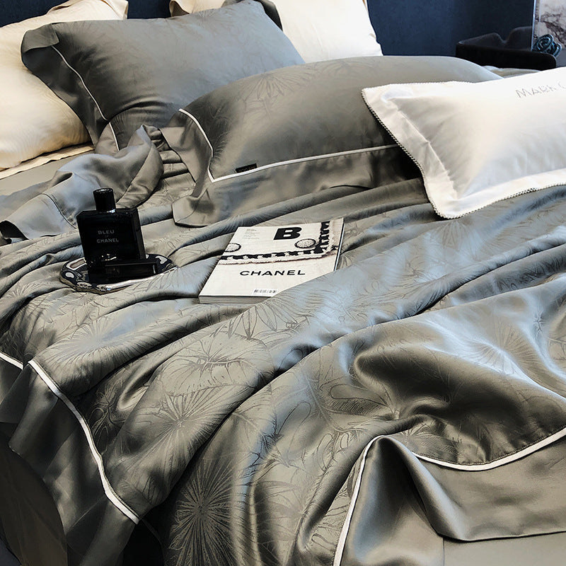 KTX-376211 Tencel Light Luxury Jacquard Summer Quilt Four-Piece Set - Soft Lyocell Fiber, Antibacterial Fill, Multiple Sizes Available