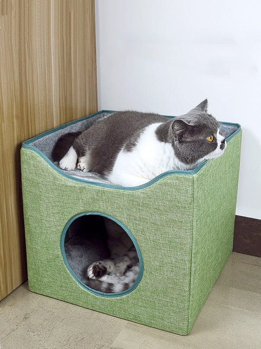 KTX-376339 Large Enclosed Double-Layer Pet Nest for All Seasons, Removable and Washable for Deep Sleep