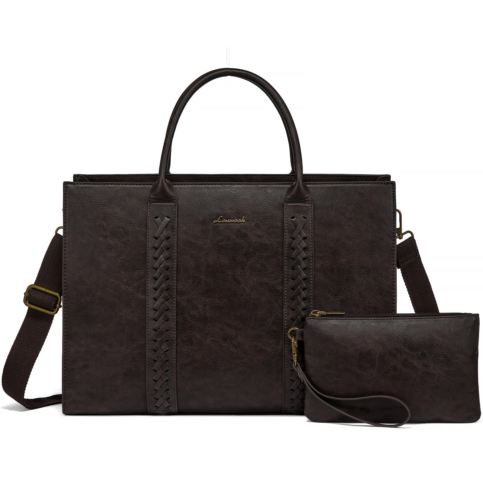 KTX-377747 Vintage Leather Laptop Tote Bag for 15.6-inch Laptops - Waterproof Business Briefcase for Women