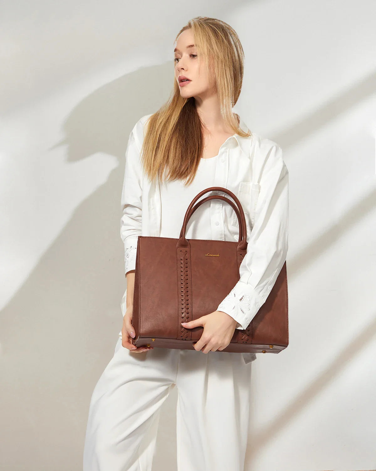 KTX-377747 Vintage Leather Laptop Tote Bag for 15.6-inch Laptops - Waterproof Business Briefcase for Women