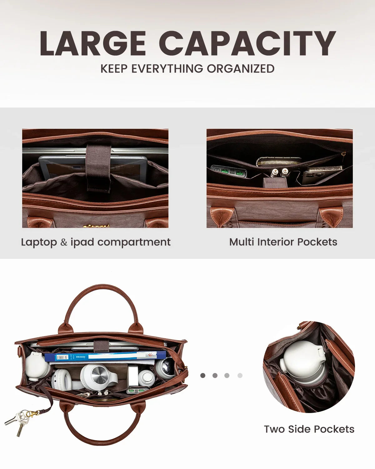 KTX-377747 Vintage Leather Laptop Tote Bag for 15.6-inch Laptops - Waterproof Business Briefcase for Women