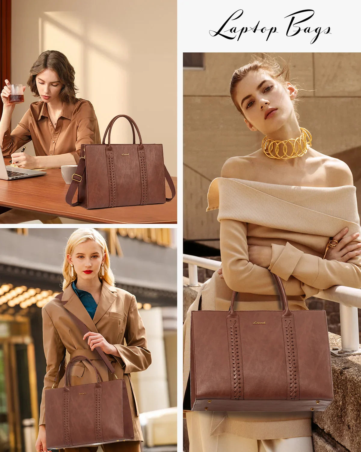 KTX-377747 Vintage Leather Laptop Tote Bag for 15.6-inch Laptops - Waterproof Business Briefcase for Women