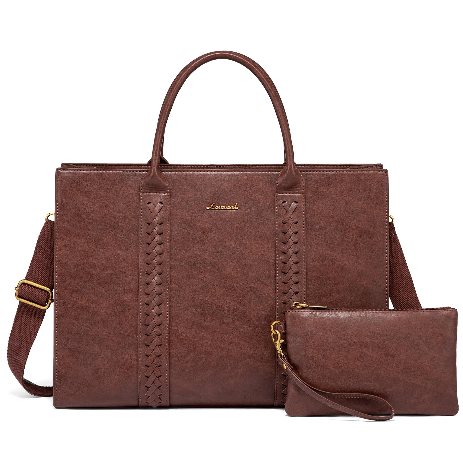 KTX-377747 Vintage Leather Laptop Tote Bag for 15.6-inch Laptops - Waterproof Business Briefcase for Women