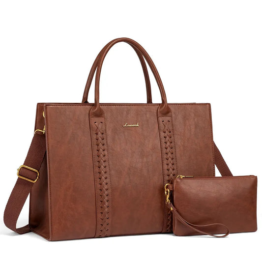 KTX-377747 Vintage Leather Laptop Tote Bag for 15.6-inch Laptops - Waterproof Business Briefcase for Women