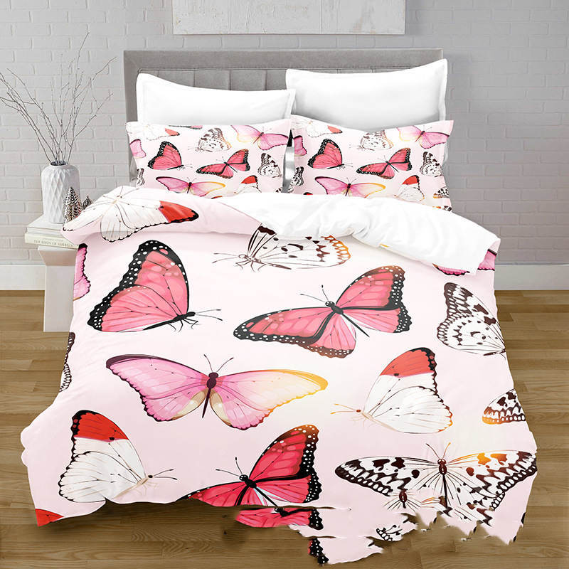 KTX-378515 3D Digital Printed Butterfly Pattern Brushed Quilt Cover and Pillowcase Bedding Set