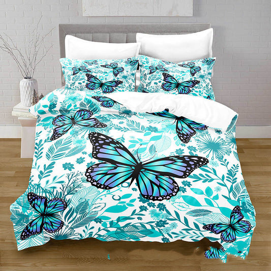 KTX-378515 3D Digital Printed Butterfly Pattern Brushed Quilt Cover and Pillowcase Bedding Set