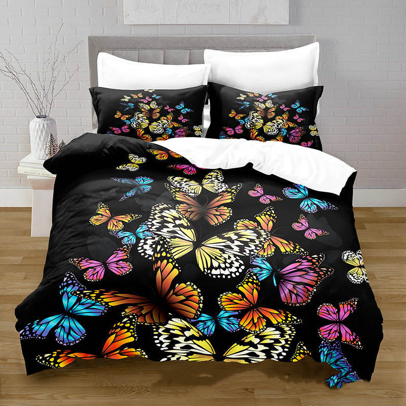 KTX-378515 3D Digital Printed Butterfly Pattern Brushed Quilt Cover and Pillowcase Bedding Set