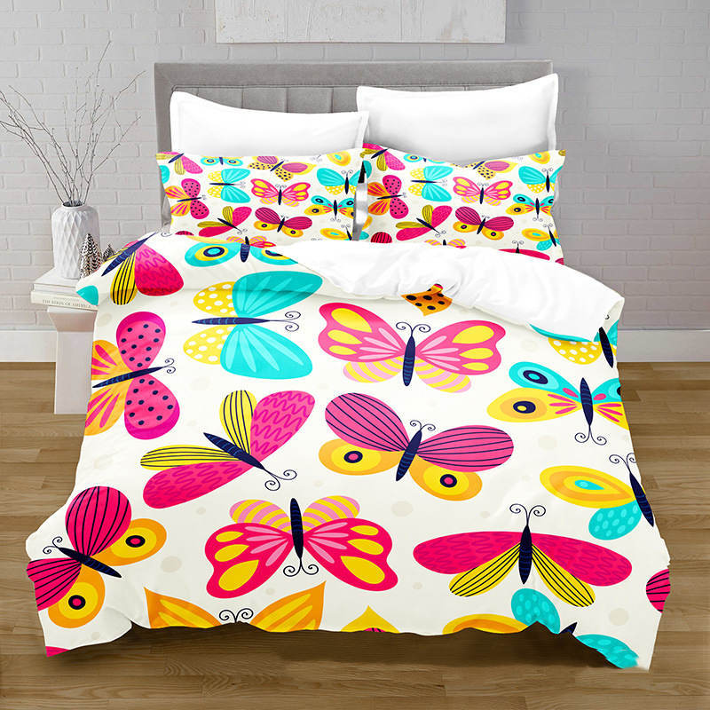 KTX-378515 3D Digital Printed Butterfly Pattern Brushed Quilt Cover and Pillowcase Bedding Set