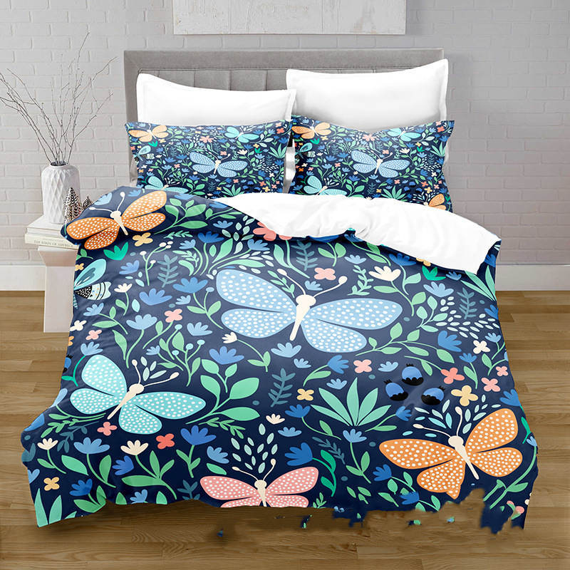 KTX-378515 3D Digital Printed Butterfly Pattern Brushed Quilt Cover and Pillowcase Bedding Set