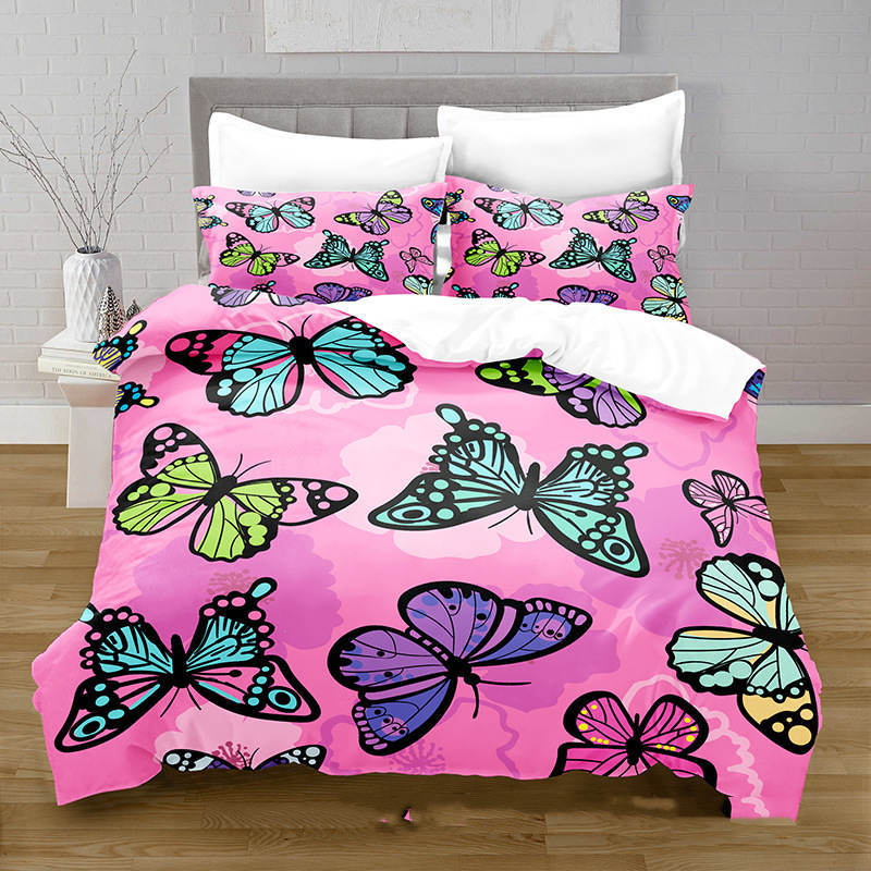 KTX-378515 3D Digital Printed Butterfly Pattern Brushed Quilt Cover and Pillowcase Bedding Set