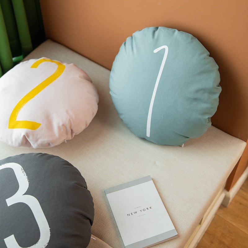 KTX-379411 Cotton Canvas Round Pillow Cushion with PP Cotton Filling - Modern Style in Multiple Colors