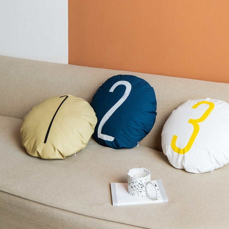 KTX-379411 Cotton Canvas Round Pillow Cushion with PP Cotton Filling - Modern Style in Multiple Colors