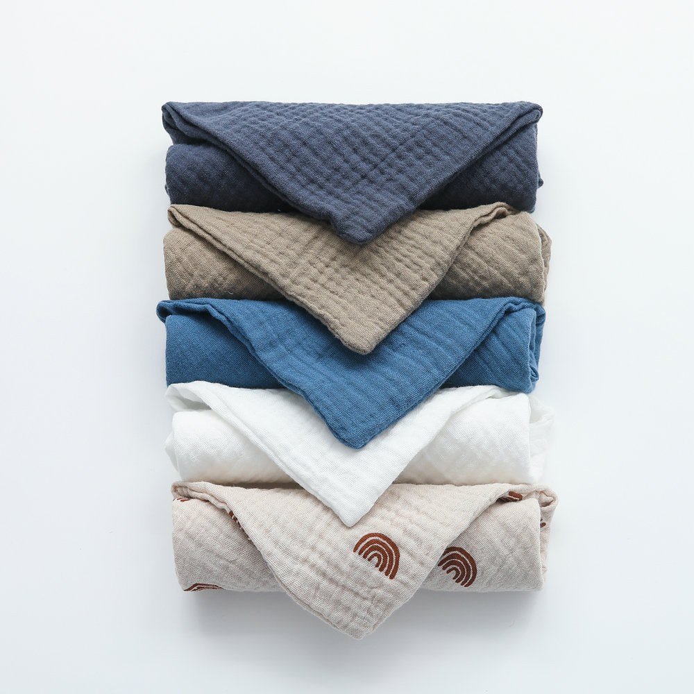 KTX-379923 Crepe Baby Gauze Saliva Towel Set - 5PCs in White, Yellow, Rainbow