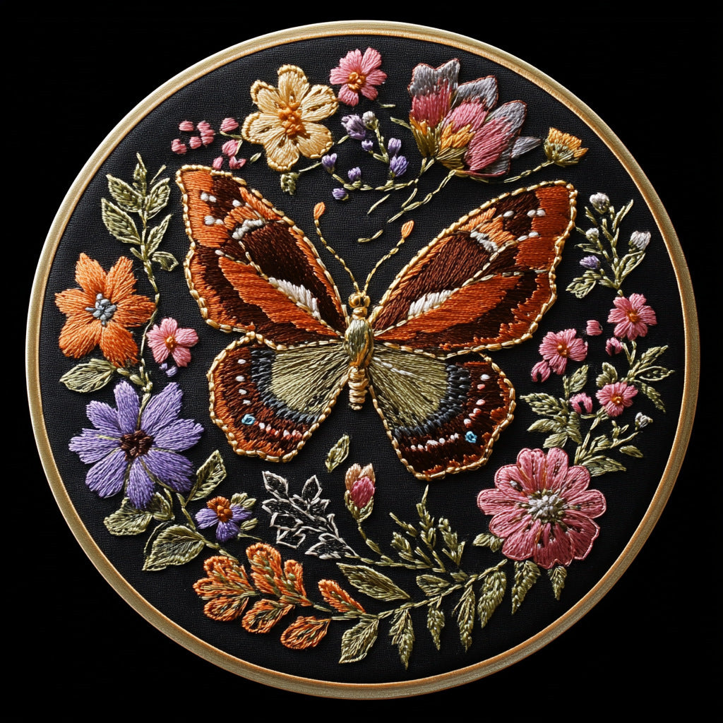 KTX-381651 DIY Butterfly Embroidery Fabric Art Material Kit - Includes 25cm Cloth and Frame