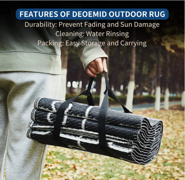 KTX-382163 Black and White Polypropylene RV Mat for Indoor and Outdoor Use