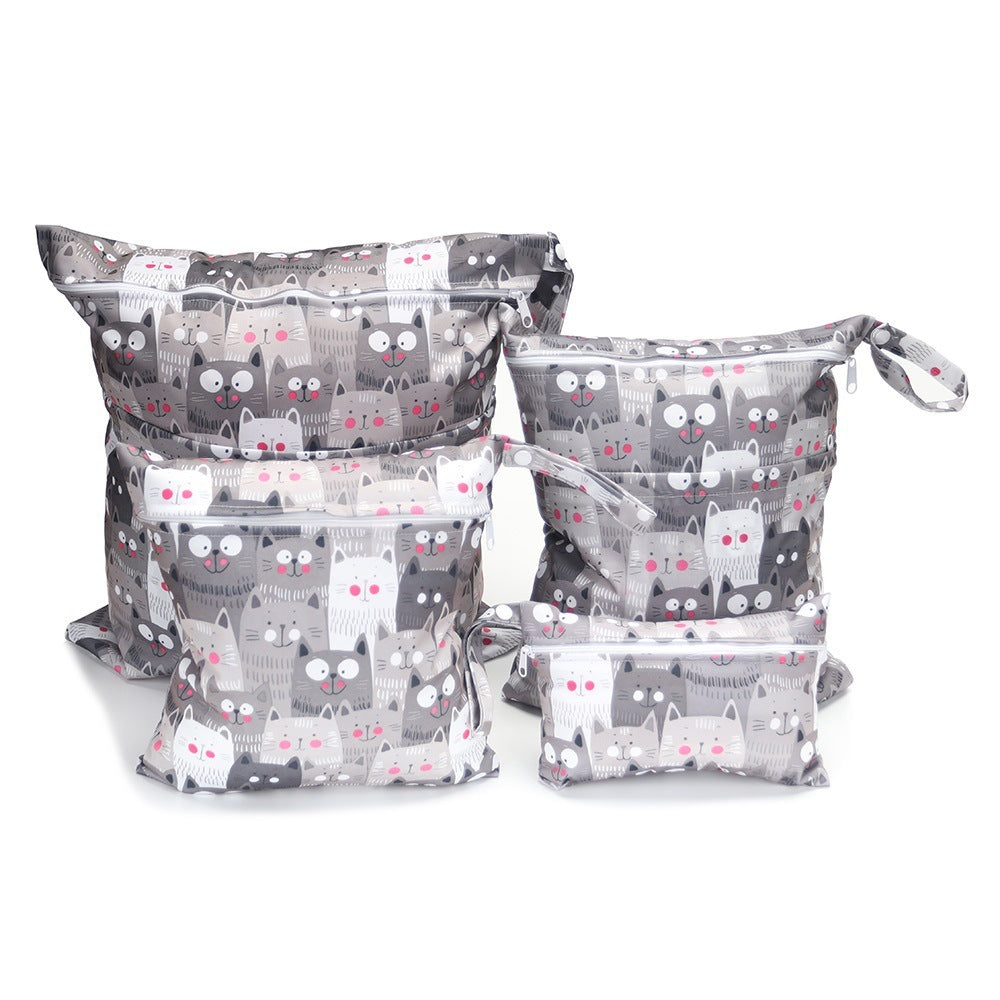 KTX-382483 Cartoon Print Four-Piece Waterproof Diaper Bag Set with Zipper Compartments