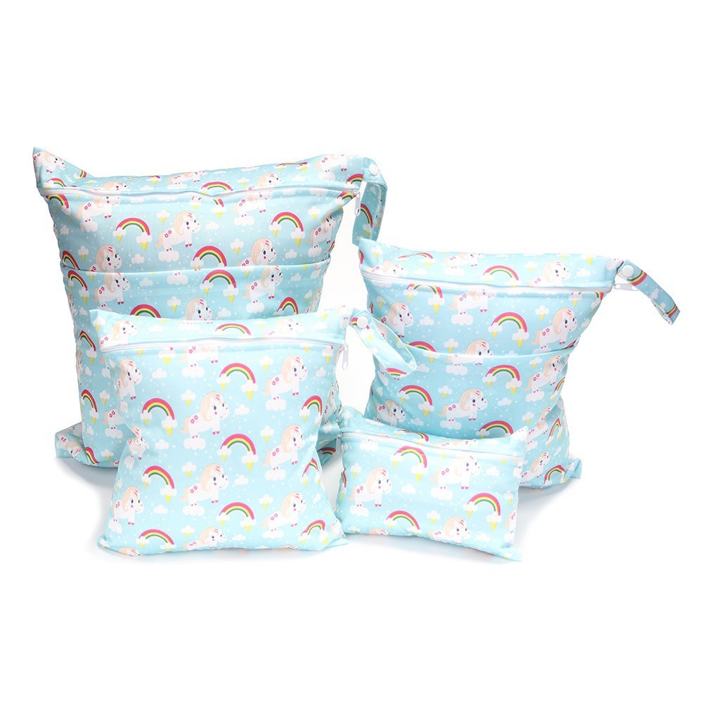 KTX-382483 Cartoon Print Four-Piece Waterproof Diaper Bag Set with Zipper Compartments
