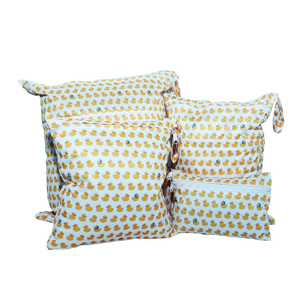 KTX-382483 Cartoon Print Four-Piece Waterproof Diaper Bag Set with Zipper Compartments