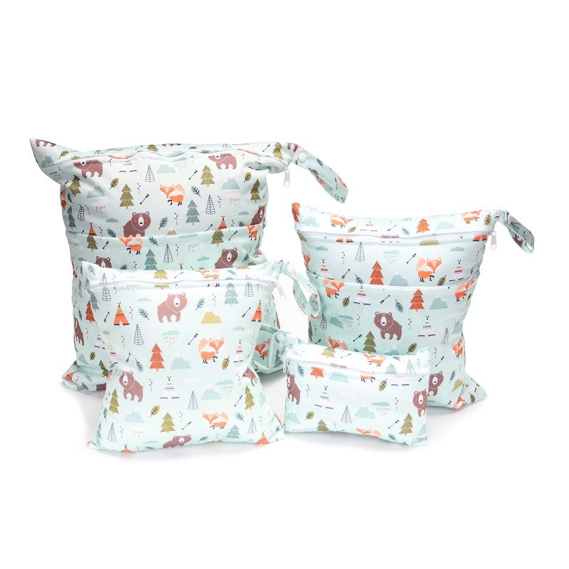 KTX-382483 Cartoon Print Four-Piece Waterproof Diaper Bag Set with Zipper Compartments