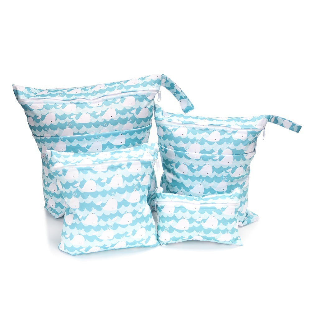 KTX-382483 Cartoon Print Four-Piece Waterproof Diaper Bag Set with Zipper Compartments