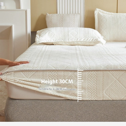 KTX-382611 Milk Fiber Fitted Sheet with Three-Dimensional Floral Design in Various Colors and Sizes