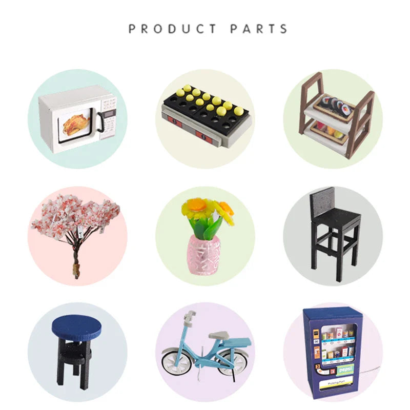 KTX-383059 Wooden DIY Dollhouse Furniture Set for Kids, 1:24 Scale Miniature Playroom Decoration