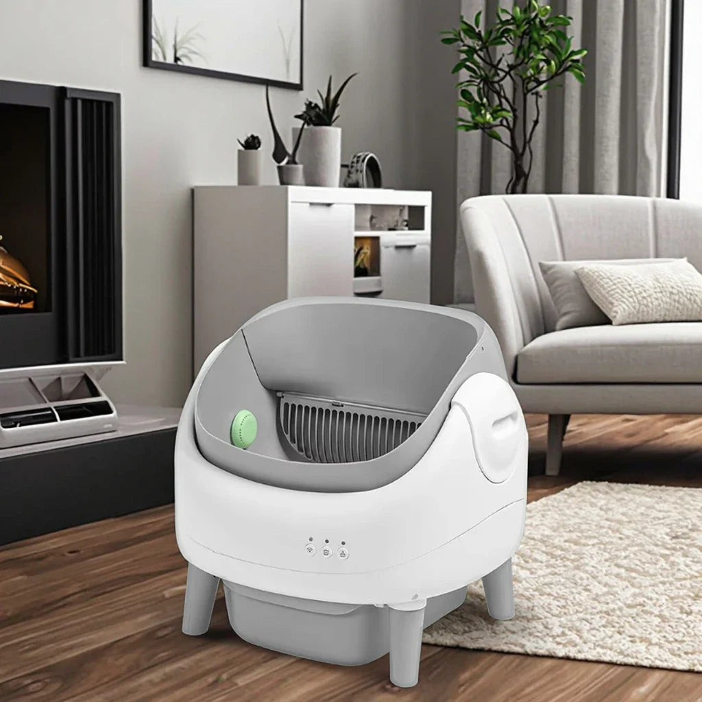 KTX-383251 Automatic Cat Litter Box with Easy Clean Feature, Travel Tray for Cats and Kittens, Large Capacity Plastic Design