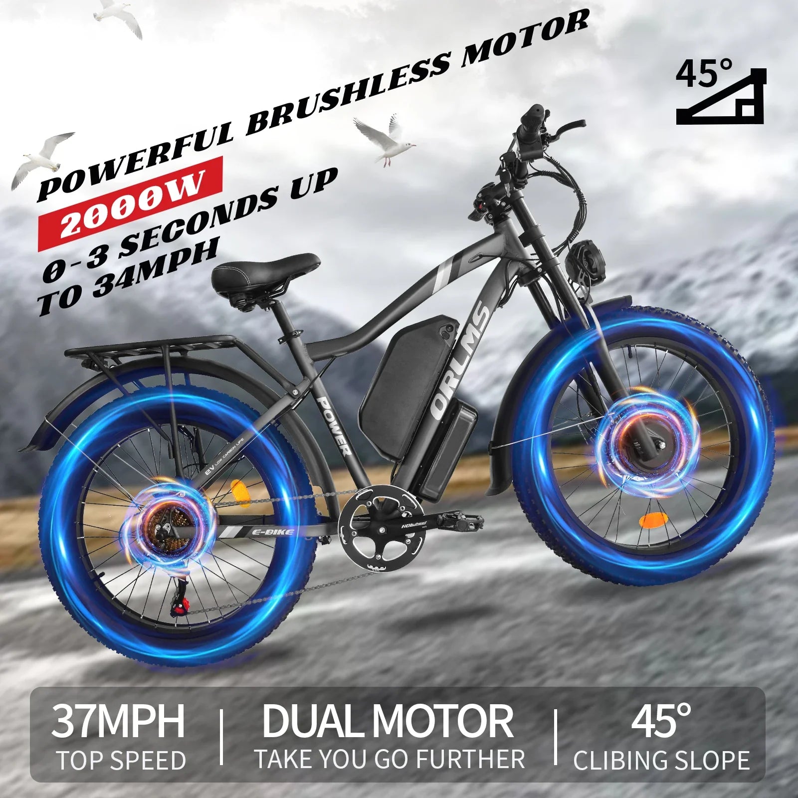 KTX-383507 48V E-Bike with Central Motor, 7-Speed Gear, Fat Tire Design, Smart Features, and Hydraulic Disc Brakes