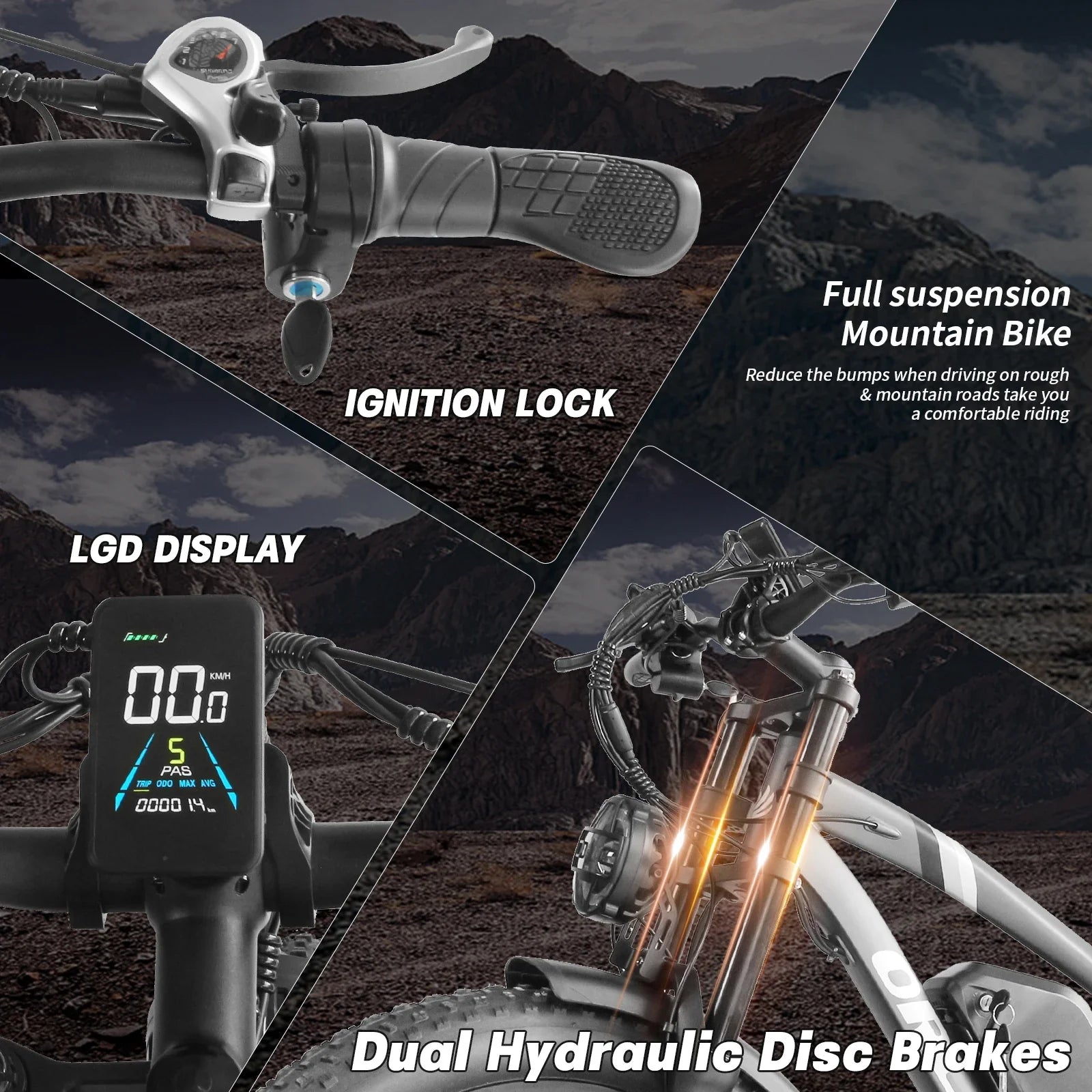 KTX-383507 48V E-Bike with Central Motor, 7-Speed Gear, Fat Tire Design, Smart Features, and Hydraulic Disc Brakes