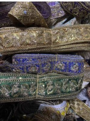 KTX-383635 Gold Thread Polyester Embroidery Ribbon - Bohemian Style Crafting Supplies