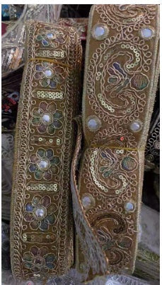 KTX-383635 Gold Thread Polyester Embroidery Ribbon - Bohemian Style Crafting Supplies